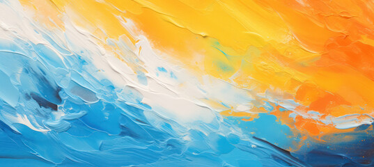 Fototapeta na wymiar Vibrant Palette Knife Impressionist Painting in Yellow, Orange, and Blue