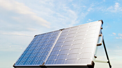 Inclined solar panels, solutions for domestic energy saving. Production of electricity at zero costs. 3d rendering