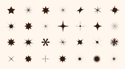 Set of star shapes. Retro futuristic sparkle icons collection. Vector set of Y2K style. Templates for posters, banners, stickers, business cards