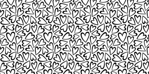 Black and white love heart seamless pattern illustration. Cute romantic hearts background print. Valentine's day holiday backdrop texture, romantic wedding design.	