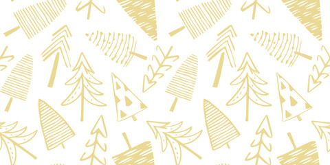 Hand drawn christmas tree seamless pattern illustration. Vintage style pine drawing background for festive xmas celebration event. Holiday nature texture print, december decoration wallpaper.