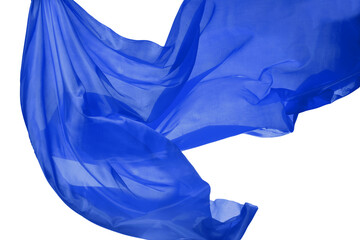 blue Fabric  isolated on white background. Falling Fabric PNG. Flying Fabric PNG. , waving flag
