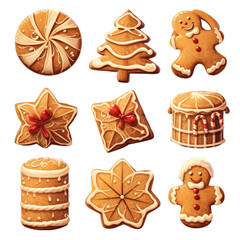 Zestaw świątecznych ciasteczek na przezroczystym tle PNG. - obrazy, fototapety, plakaty