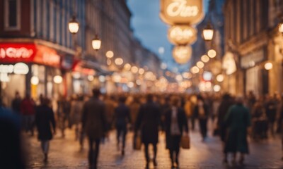 Blurred Crowd of People On Street, unrecognizable crowded population as blur urban background, rush hour