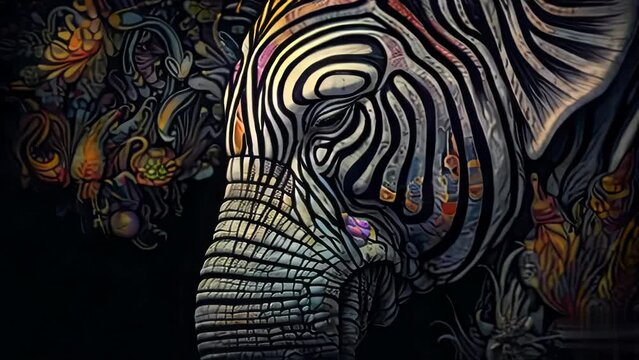 Colorful painting of a elephant with creative abstract elements. Generative ai animation