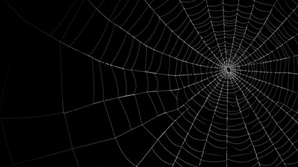 Beautiful patterned spider net design in white color isolated on alpha black background