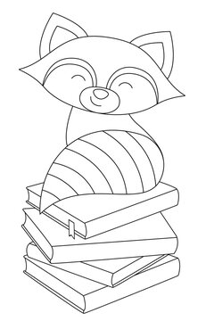 Waschb&auml;r auf B&uuml;cherstapel Ausmalbild
