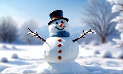 Obraz premium Winter scenery with cute snowmen standing. Generative AI