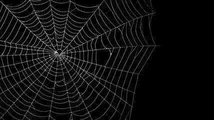 Structured patterned spider net design in white color isolated on alpha black background