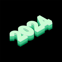 3D isometric text effects for upcoming 2024-year, 3D text effect, 3D 2024-year background.