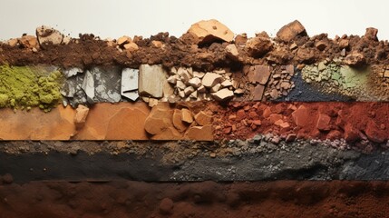 A cross-section of different soil layers, showcasing their unique textures and colors.