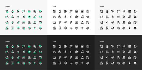 Green energy icon set. Collection of editable line icons designed to symbolize green energy, with a distinctive green gradient accent, perfectly symbolizing eco-friendly and sustainable energy sources
