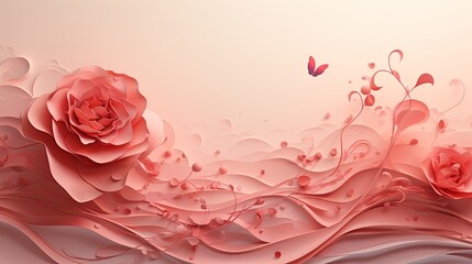 Abstract pink valentines illustration with heart, flowers, and wave pattern