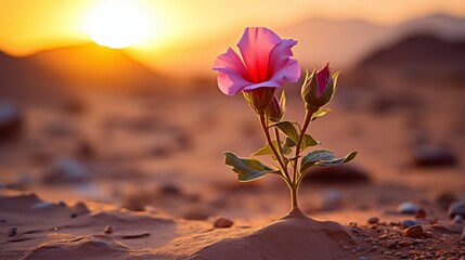 A delicate desert flower unfurling its petals under the desert sun. - obrazy, fototapety, plakaty