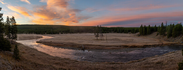 Sunrise over river in Yellowstone National Park