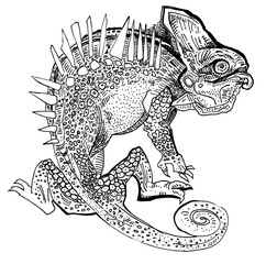 stylized chameleon lizard art doodle. Vector sketch element for design, print, children's book. Hand Drawn animal collection. reptile isolated graphic illustration on white background. drawing pattern