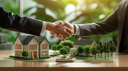 Small living eco house with people shaking hands