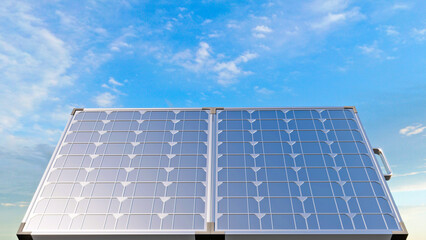 Inclined solar panels, solutions for domestic energy saving. Production of electricity at zero costs. 3d rendering
