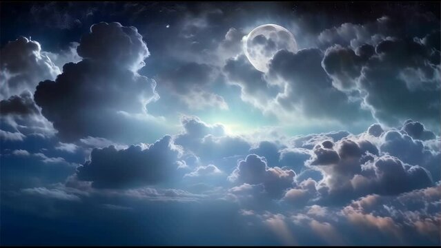 the mystical sight of moonlight piercing through thick clouds