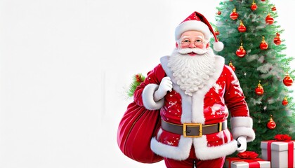 Christmas background with Christmas tree, Santa Claus, gifts and place for text