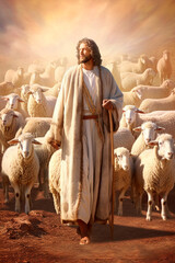 Jesus Christ as the good shepherd. Ai generativ.