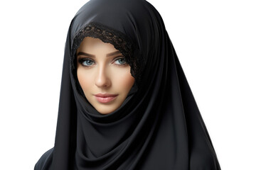 Naklejka premium Portrait of beautiful muslim woman wearing hijab. Islamic woman isolated on white background