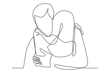 father hugging his daughter.father's affection for his daughter.continuous line vector.isolated white background