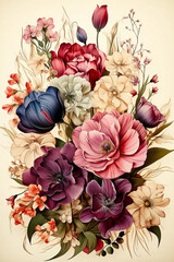 Vintage floral greeting cards of flowers. AI generative.