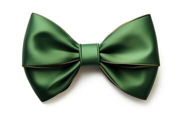A green bow tie on a white surface