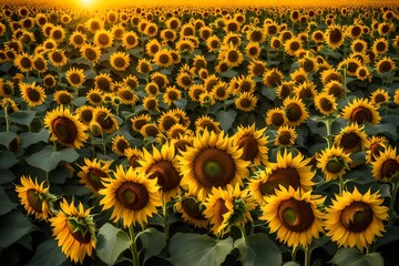 A field of blooming sunflowers stretching towards the horizon