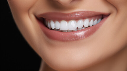 Obraz premium Woman grins broadly with pearly whites closeup.
