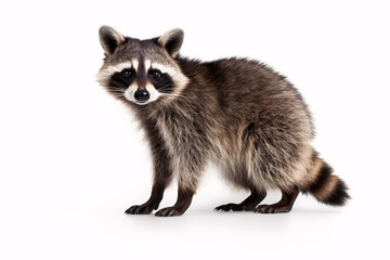 Obraz premium A solitary raccoon set against a plain white backdrop.