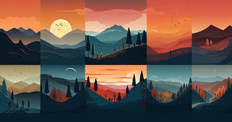 collection of landscape and mountain landscapes set Generative AI