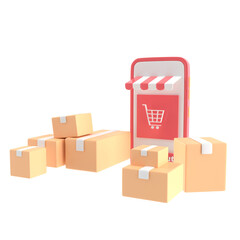 3d shopping cart package box and goods delivery car
