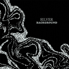 Silver fine dust in the form of wavy lines on a black background, design element
