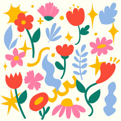 Set of abstract decorative shapes, and pastel colors.