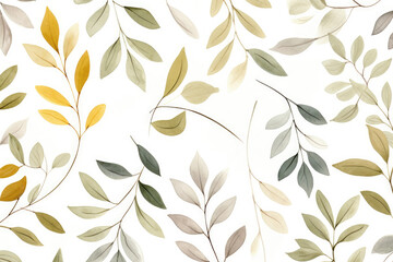 Fototapeta premium Nature textile wallpaper illustration background seamless floral spring watercolor summer pattern plant leaves