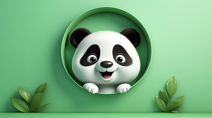 Naklejka premium generated illustration of cute panda in hole of green colored wall