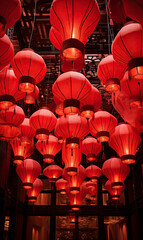 generated illustration of indoor building decorated with chinese new year lantern