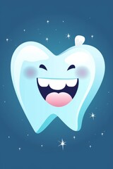 Cute healthy happy white tooth illustration, dentist and teeth cleaning dental treatment concept.