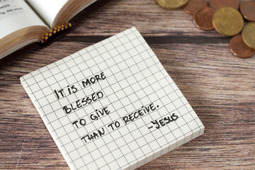 It is more blessed to give, than to receive, Jesus Christ, handwritten biblical quote on paper note...
