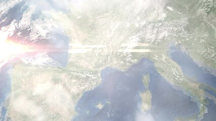 Zoom in from space and focus on Ales, France. 3D Animation. Background for travel intro. Elements of this image furnished by NASA