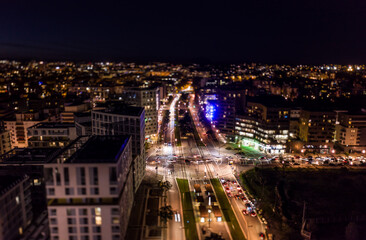 Fototapeta na wymiar Montpellier after dark a city alive with luminescent paths.