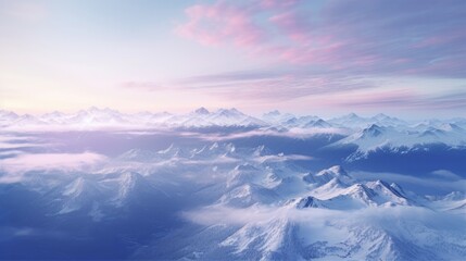 Fototapeta premium An aerial view captured from an airplane showcasing the serene, snow-covered Canadian mountain landscape during winter