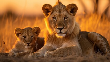 Obraz premium A pride of lions on the African savannah