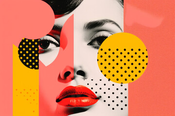Modern abstract portrait of a beautiful woman with bright colours and graphic shapes and lines