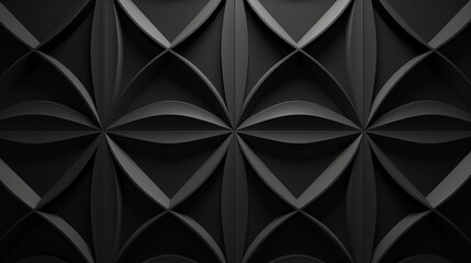 Fototapeta premium An abstract 3D graphic showcasing symmetrical repeating patterns in dark gray. The design comprises geometric shapes, lines, and shadows in a symmetrical layout