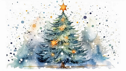 Fototapeta premium a watercolor masterpiece a Christmas tree adorned on a white background