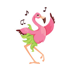 Pink Flamingo Character with Long Neck and Legs Singing Vector Illustration