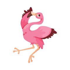 Pink Flamingo Character with Long Neck and Legs Vector Illustration